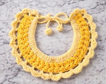 Golden Wheat Crochet Pet Collar, Handmade Ruffled Neck Ruff for Cats & Dogs, Soft Adjustable Scarf