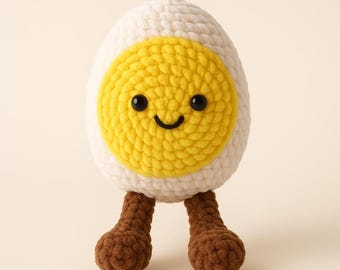 Crochet Egg Plush with Legs – Kawaii Amigurumi Food Toy, Cute Gift Decor