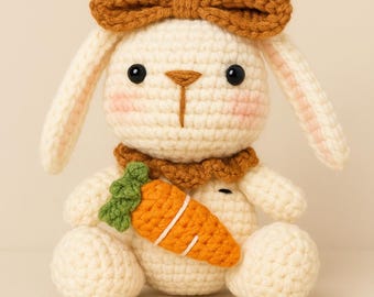 Cute Crochet Bunny Keychain with Carrot Amigurumi Gift for Her