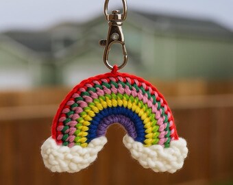 Cute Crochet Rainbow Keychain Plush Cloud Charm Bag Gift