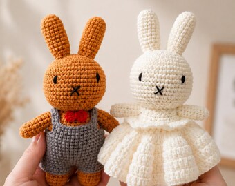 Crochet Bunny Bride and Groom Plush, Wedding Rabbit Gift Set
