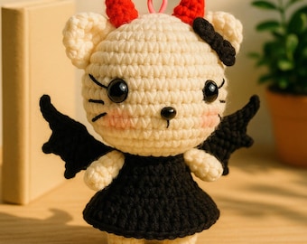Adorable Crochet Bat Kitty Charm Devil Wing Kawaii Halloween Toy
