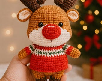 Crochet Reindeer Plush Handmade Amigurumi Christmas Holiday Decor Gift