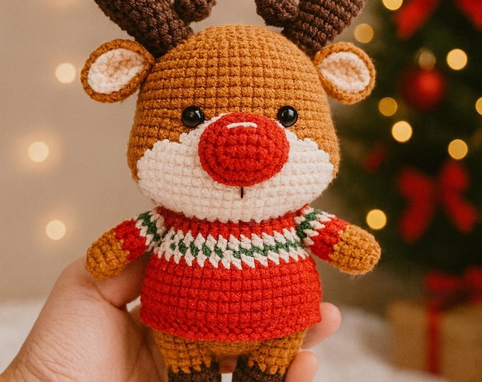 Featured listing image: Crochet Reindeer Plush Handmade Amigurumi Christmas Holiday Decor Gift