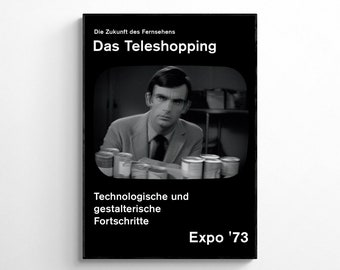 Das Teleshopping - Vintage Inspired Swiss Design Poster, Monochrome Absurdist Art, Retro Television History, German TV Satirical Print