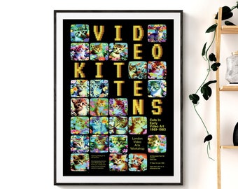 Video Kittens Poster: Cats in Early Video Art 1969-1983 - Retro Glitchy TV Aesthetic Wall Art - Perfect Cat Lover Gift