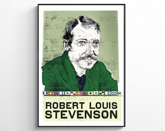 Robert Louis Stevenson Contemporary Portrait Print. Modern Illustration. Scottish Writer of Treasure Island, Kidnapped and Jekyll And Hyde