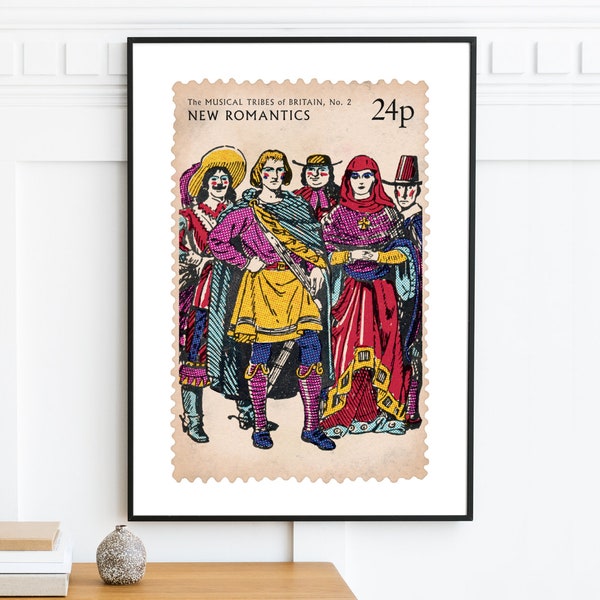 New Romantic Music Poster, Humorous Spoof Commemorative Stamp Print, 80s Electronic Music Art, New Romantic Fashion, Collecting Gift Idea