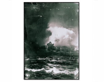 The North Sea Photography Print, Monochrome Poster, Seascape Art, Dramatic Black And White Photography, Vintage Early Photography Style