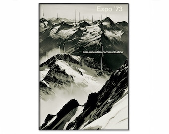 Inter-Mountain Communication / Mountain Poster / Expo '73 / Minimal Monochrome Mountain Print / 1970s Art Poster / Radio Futurology Print