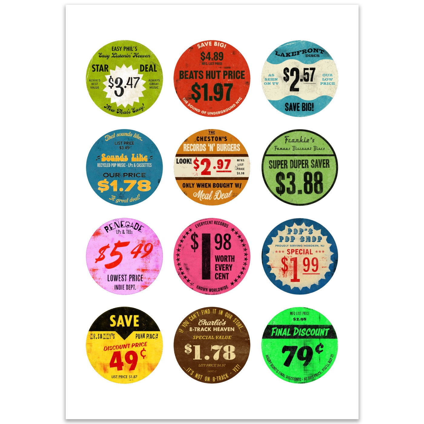 Album Cover Art Print: Collection of Record Store Price Tag Stickers –  Standard Designs