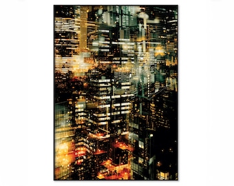 Big Money No. 2, Financial District Skyscraper Reflections, Night Time Lofi Photography, Art Poster, Architecture Print, Contemporary Art