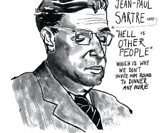 Jean-Paul Sartre poster print Existentialist Philosopher and Writer