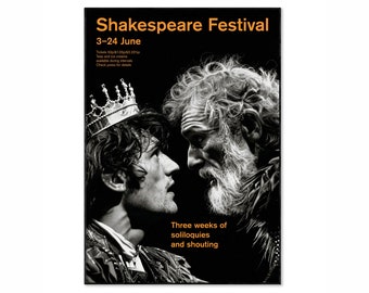 Shakespeare Festival Poster / Expo 73 / Minimal Monochrome Theater Print / Art For Home Office / 1970s Swiss Style Mid-Century Modern Design
