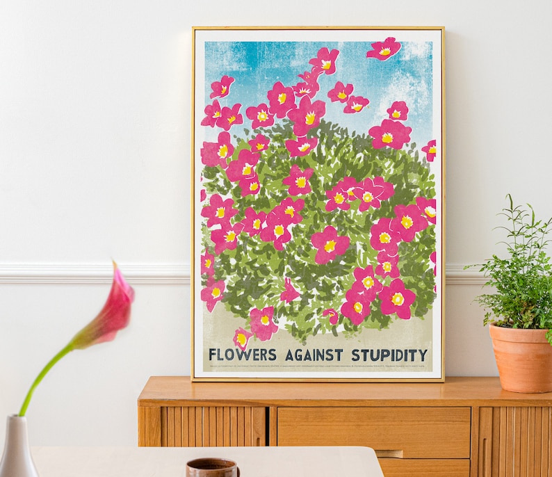 Flowers Against Stupidity Poster, Humorous Print For Garden Enthusiasts, Students of Politics, Home Decor, Horticulture Lover Gardening Gift image 4