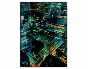 Big Money No. 3, Financial District Skyscraper Reflections, Night Time Lo-fi Photography, Art Poster, Architecture Print, Contemporary Art
