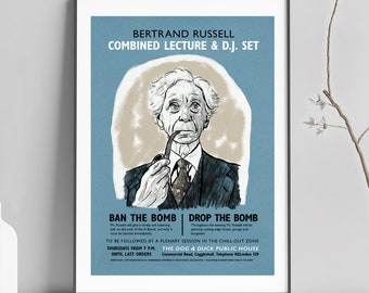 Bertrand Russell Lecture And DJ Set Poster, Philosopher Print, Gift For Philosophy Student, Dance Music, Home Decor, Retro Style, Wall Art