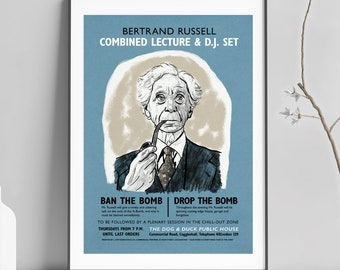 Bertrand Russell Lecture And DJ Set Poster, Philosopher Print, Gift For Philosophy Student, Dance Music, Home Decor, Retro Style, Wall Art