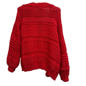 Cozy Red Chunky Knit Cardigan - Open Front Sweater