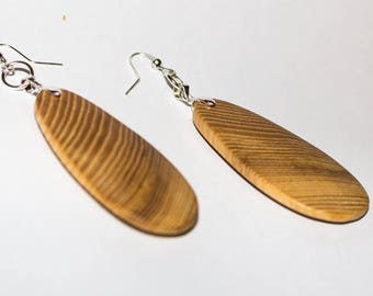 Boucles d'oreilles, argent, bois