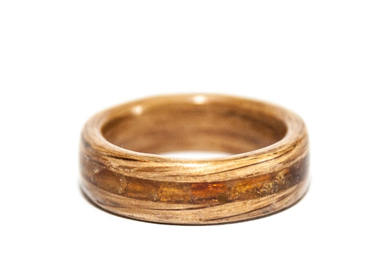 Bentwood ring with amber inlay clear amber