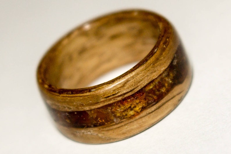 Bentwood ring with amber inlay dark amber