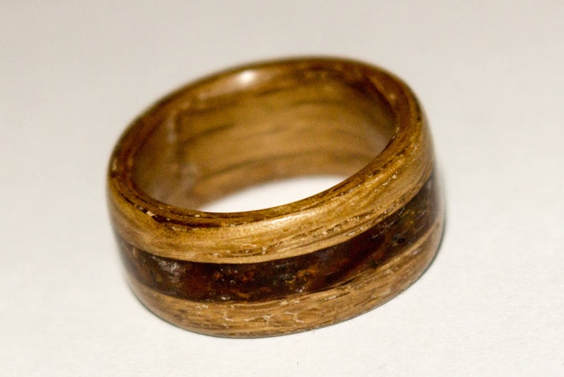 Bentwood ring with amber inlay black amber