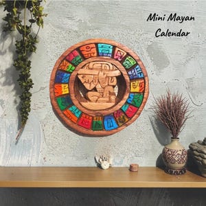 Mayan Calendar Wood Panel – Tribal Wall Art for Office or Reading Nook – Hand-Carved Mexican Decor 6-Inch Accent