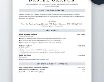 Software Engineer Resume Template | Tech CV for Developers (Word, Google Docs)