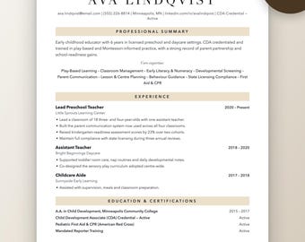 Preschool Teacher Resume Template | Early Childhood Education CV (ATS-Friendly Word & Docs)