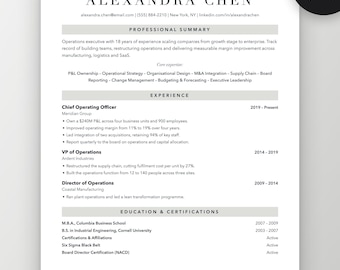 Executive Resume Template | C-Suite CV for Chief Officers (Word, Google Docs)