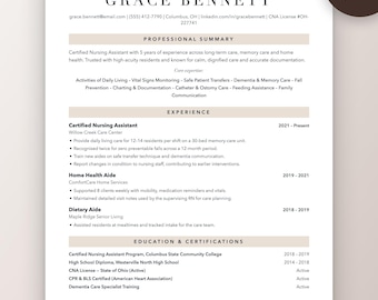 CNA Resume Template | Caregiver, Home Health Aide CV (Word + Google Docs)