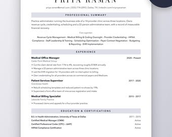 Healthcare Administration Resume Template | Medical Office Manager CV (ATS Friendly)