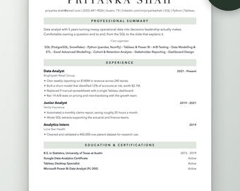 Data Analyst Resume Template | SQL, Python and Tableau CV (ATS Friendly)