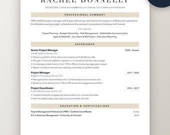 ATS-Friendly Project Manager Resume Template | PMP, Program Manager CV (Digital Download)