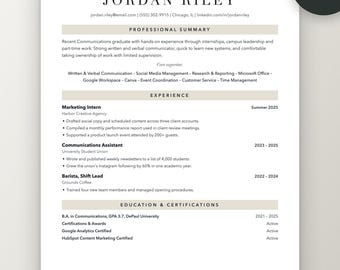 Entry Level Resume Template | New Grad CV, ATS Friendly (Word, Google Docs)