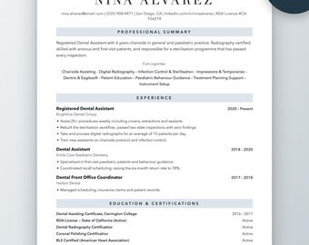 Dental Assistant Resume Template | Hygienist CV for Registered Dental Roles (ATS Friendly)