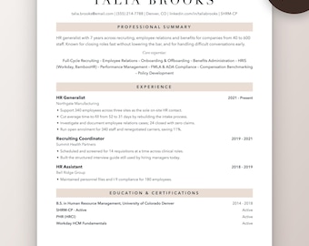 Human Resources Resume Template | HR Generalist CV, ATS Friendly (Word, Google Docs)