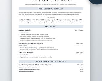 Sales Resume Template | Account Executive and B2B Rep CV (ATS Friendly)