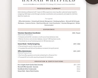 Return to Work Resume Template | Career Gap and Reentry CV (ATS Friendly)