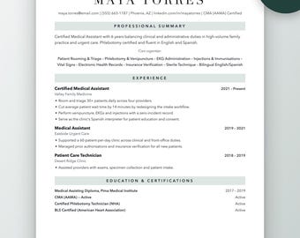 ATS-Friendly Medical Assistant Resume Template | CMA CV, Cover Letter (Digital Download)