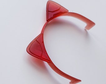 Red Crystal Repro V2 Mecha Cat Ears for Smart Doll / Cybernetic Meow Ears Headband / Resin 3D printed Vinyl BJD