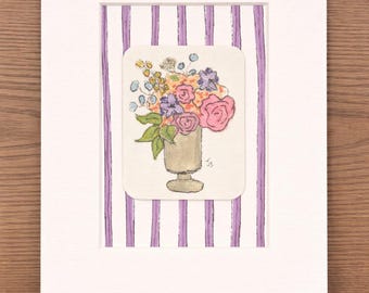 Original 5x7 Matted Floral Art | Hand-Sketched & Hand-Painted Boutique Mini