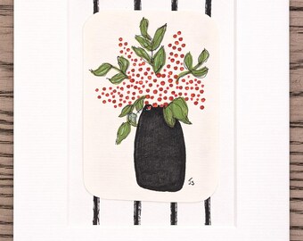 Original Sketched Floral Painting | 5x7 Matted Mini Art | Boutique Fine Art