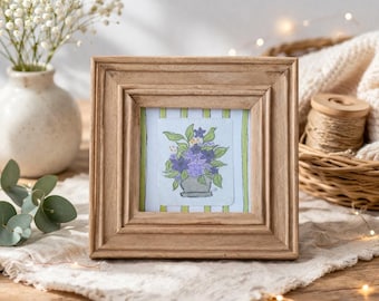 Original Mini Floral Painting | Framed 4x4 Fine Art | Hand Sketched Botanical |