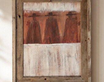 Original Western Cowboy Painting | Rustic Folk Art Acrylic, Three Cowboys Wall Art