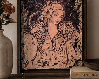 Framed 8x10 Original Mixed Media Acrylic Painting, Moody feminine Art