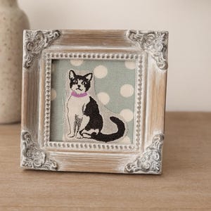 Gerahmte Katzen Kunst: Shabby Chic Textil, Vintage Style Decor