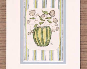 Boutique Hand-Sketched & Painted Original Art | 5x7 Matted Floral Vase Miniature