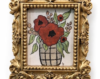 Ornate Gold Floral Magnet Frame, Hand-Painted Art, Cottage Decor, Fridge Magnet, Shelf Display